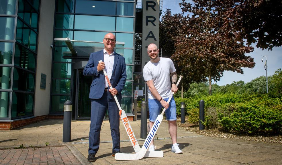 Commercial Director Martin Purdy with Assistant Quantity Surveyor, Thomas Murray, who is representing Great Britain in the Ball Hockey World Championships Commercial Director Martin Purdy with Assistant Quantity Surveyor, Thomas Murray, who is representing Great Britain in the Ball Hockey World Championships