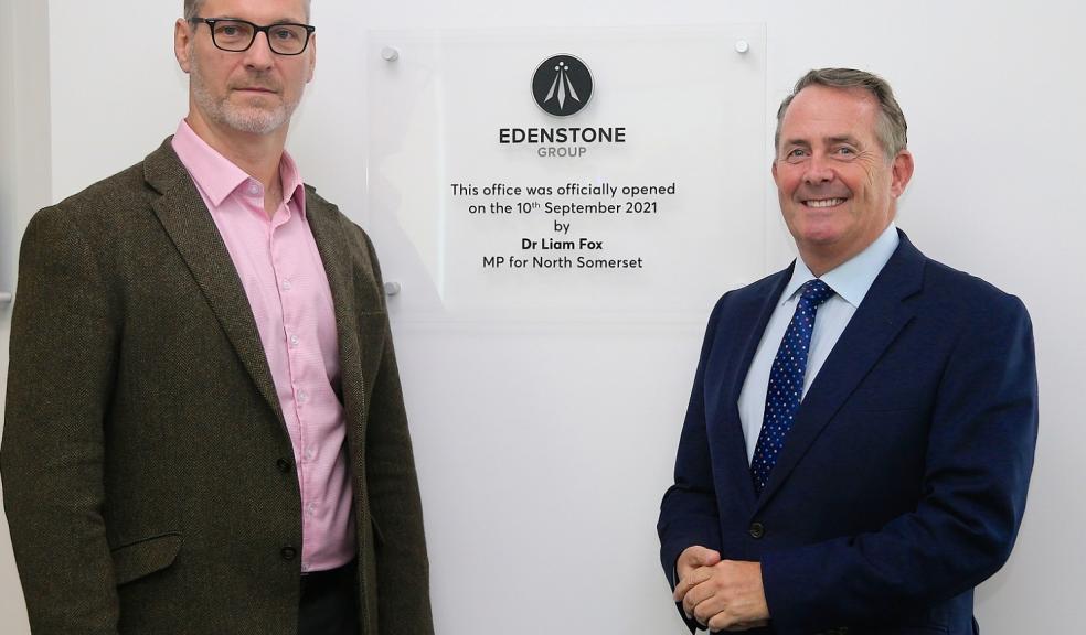 Edenstone Group chairman Martin Taylor with Dr Liam Fox, MP for North Somerset, at the official opening of the Edenstone Group’s new Portishead office