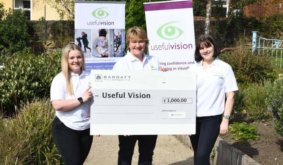 Useful Vision Staff Accepting A Donation From Barratt Developments North East (L-R: Ciara Fisher, Activity Coordinator; Rebecca Wilson, Founder & Trustee; Sophie Westlake, Team Leader)